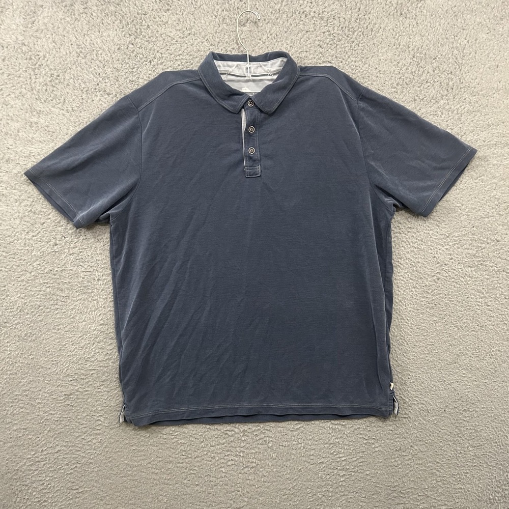Tommy Bahama Shirt Mens Large Blue Polo Lyocell Polyester Blend Short Sleeve